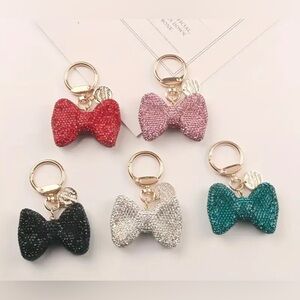 5 Different Color Sparkling Bow Keychains